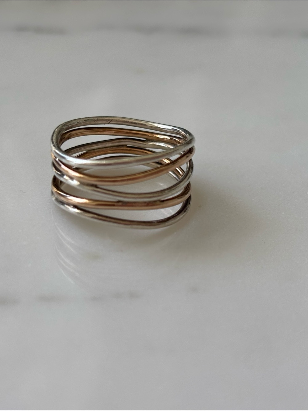 Authentic Tiffany & Company Elsa Peretti five row wave ring silver and rose gold